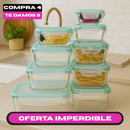 [¡Pagá 4 Llevá 8!] Set de Recipientes de Vidrio con Tapas Antiderrame + REGALO: Porta Condimentos – ¡Colores Vibrantes!