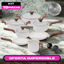 Kit Completo Almira de 10 Piezas de Acero Inoxidable con Recubrimiento Cerámico y Mangos de Madera